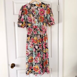 Vintage Just in Thyme Ltd. Bright Floral Cotton Shirtdress Size 10